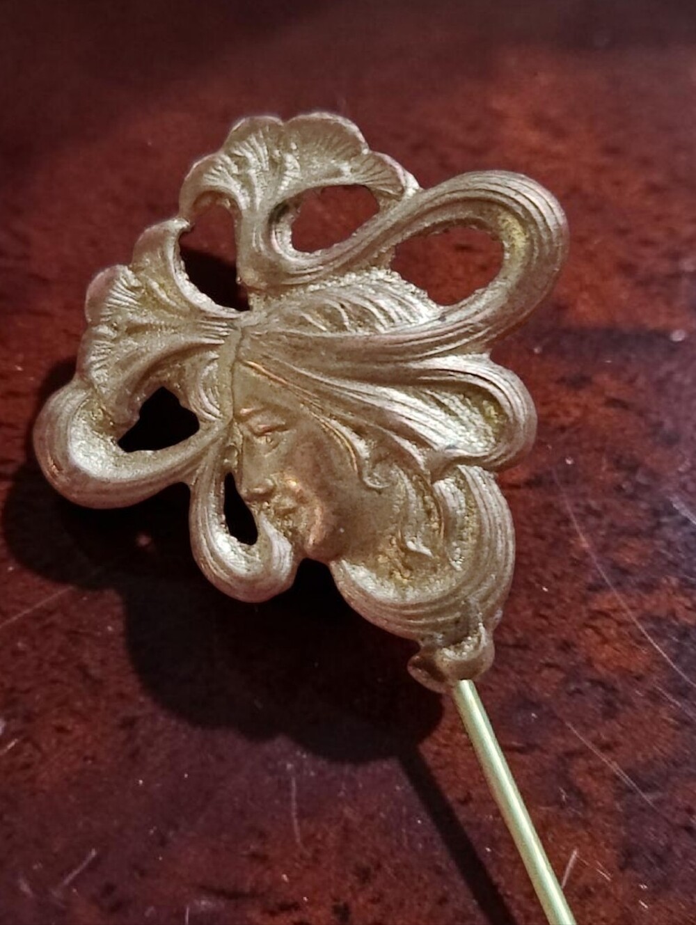 Antique Art Nouveau Goddess Gold Gilt Stick Pin